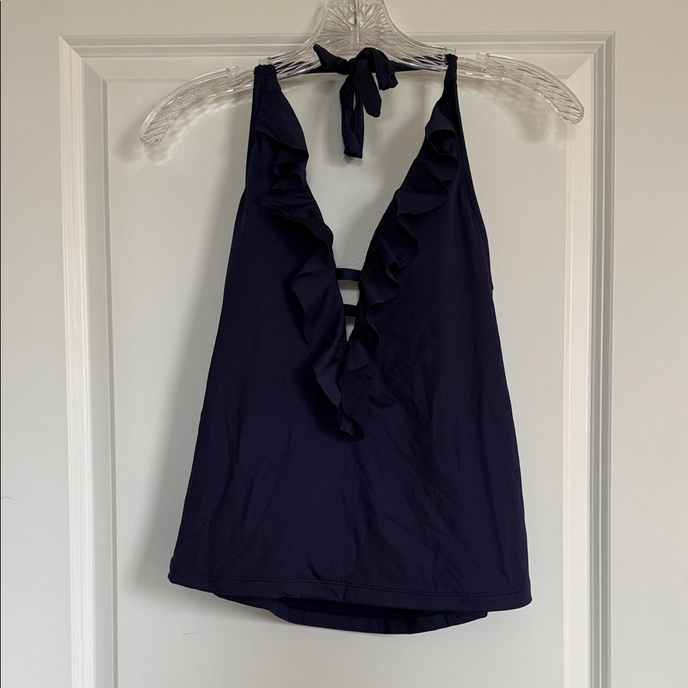 Elegant Navy Ruffle Halter Swim Top M8-10